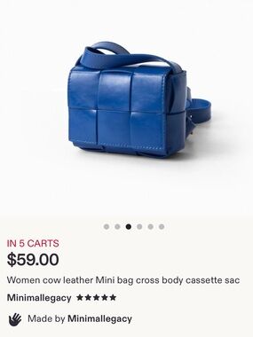 Woven Real Leather Crossbody Bag in Cobalt Blue - Bottega Inspired